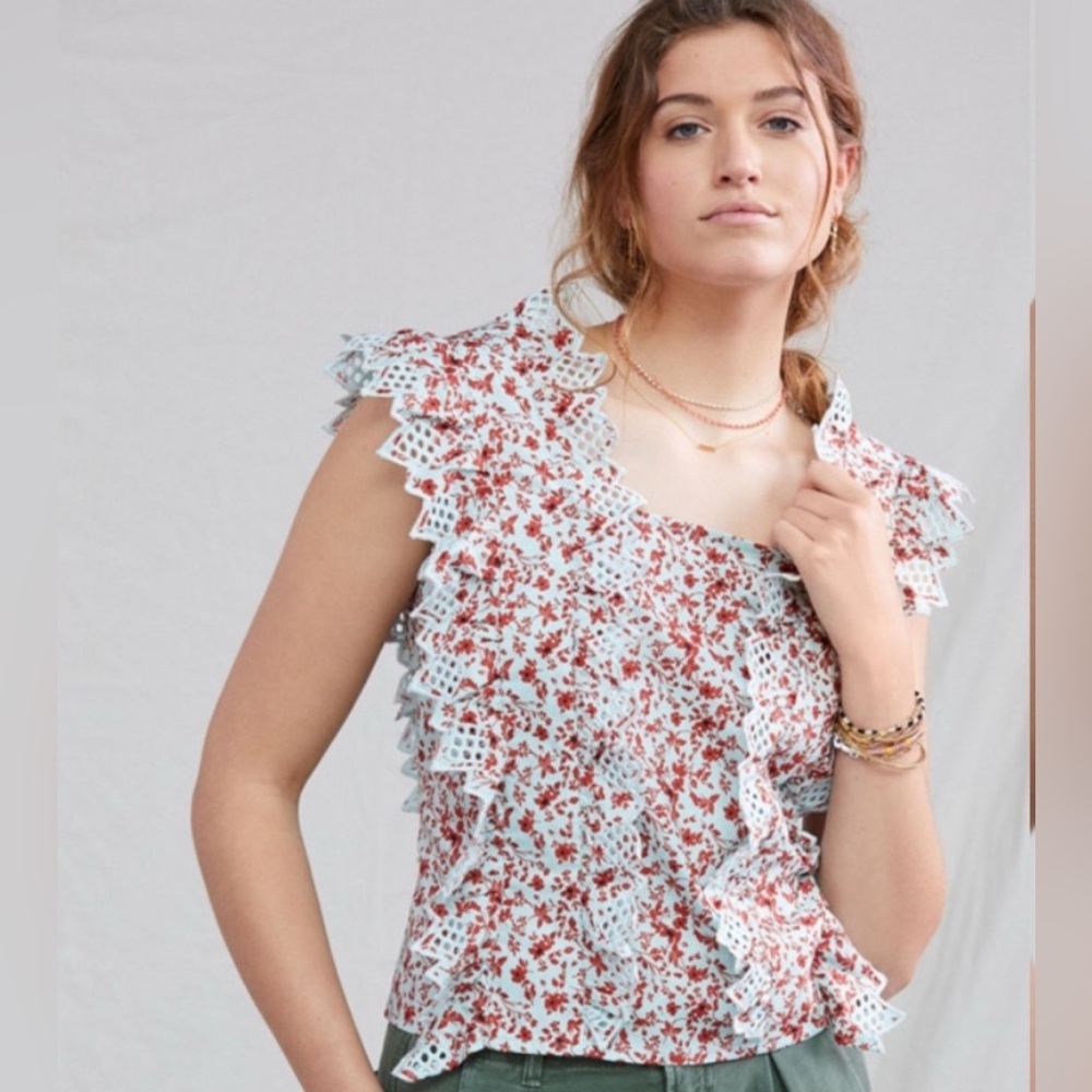 Anthropologie Blue Tassel Trina Blouse Sz L - Picture 2 of 6